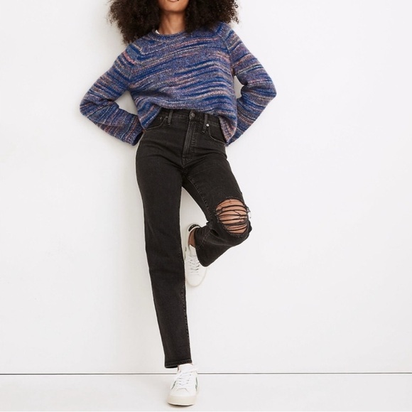 Madewell The Mid-Rise Perfect Vintage Straight Jeans Black Rosella Ripped - Picture 4 of 9